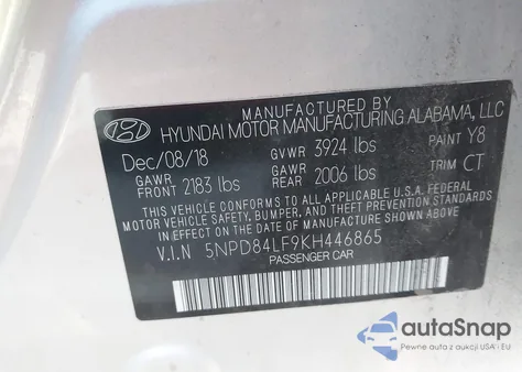 2019 Hyundai Elantra Sel from USA, damaged, VIN 5NPD84LF9KH446865